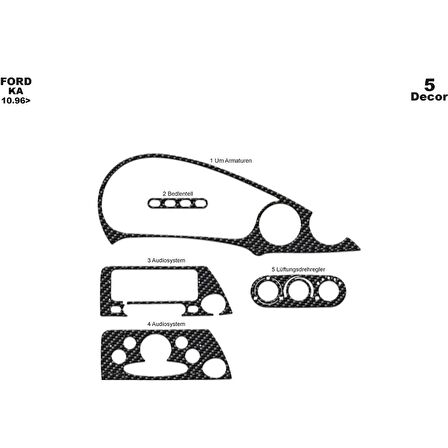 Meriç® Ford Ka Ön Torpido Kaplama 5 Parça 1996-2002