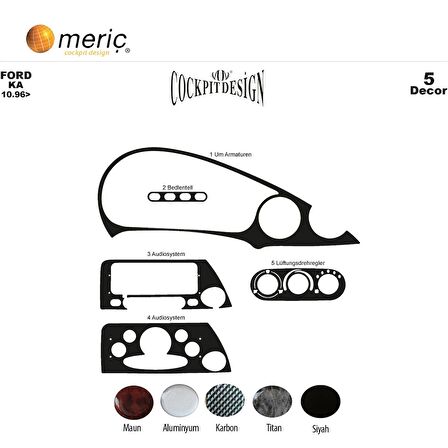 Meriç® Ford Ka Ön Torpido Kaplama 5 Parça 1996-2002
