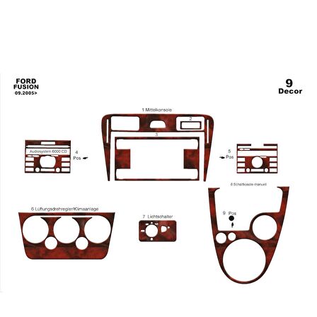 Meriç® Ford Fusion Ön Torpido Kaplama 9 Parça 2005-2010