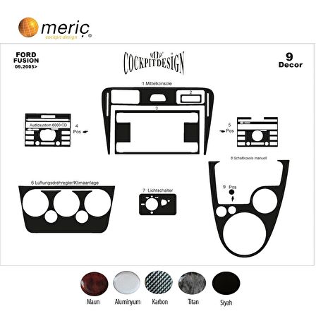 Meriç® Ford Fusion Ön Torpido Kaplama 9 Parça 2005-2010