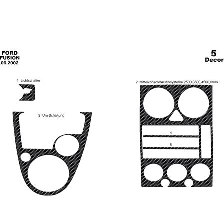 Meriç® Ford Fusion Ön Torpido Kaplama 5 Parça 2002-2005