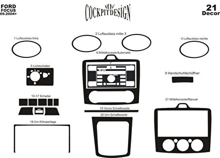 Meriç® Ford Focus Ön Torpido Kaplama (Digital K.) 21 P. 2004-2012