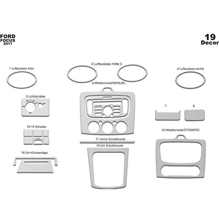 Meriç® Ford Focus Ön Torpido Kaplama (M.Klima) 19 P. 2004-2012