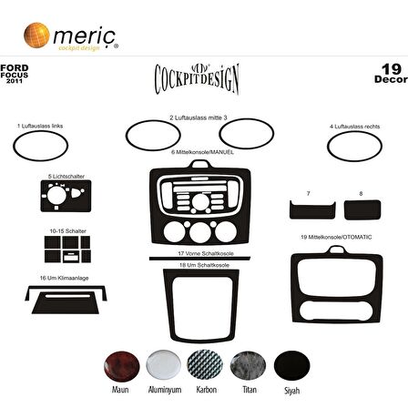 Meriç® Ford Focus Ön Torpido Kaplama (M.Klima) 19 P. 2004-2012