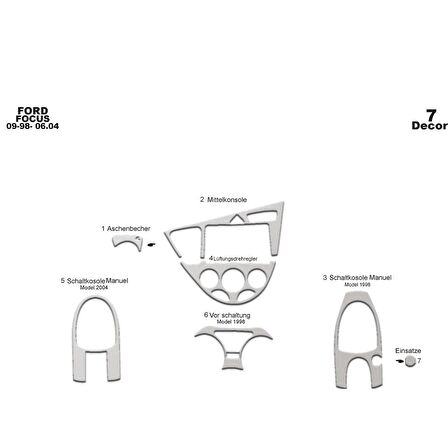 Meriç® Ford Focus Ön Torpido Kaplama 7 Parça 1998-2004