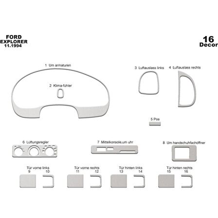 Meriç® Ford Explorer Ön Torpido Kaplama 16 Parça 1993-1995