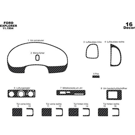 Meriç® Ford Explorer Ön Torpido Kaplama 16 Parça 1993-1995