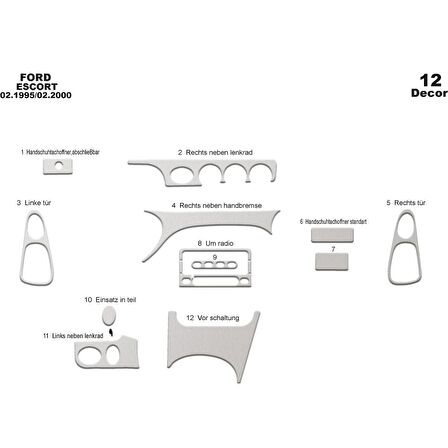 Meriç® Ford Escord Ön Torpido Kaplama 12 Parça 1995-2000