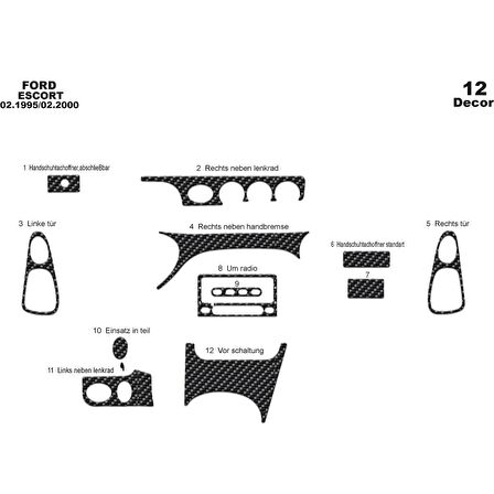 Meriç® Ford Escord Ön Torpido Kaplama 12 Parça 1995-2000