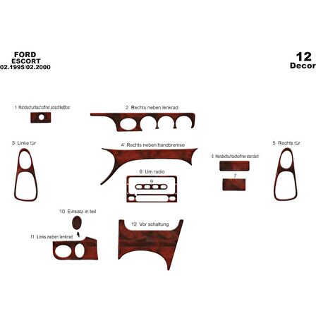 Meriç® Ford Escord Ön Torpido Kaplama 12 Parça 1995-2000