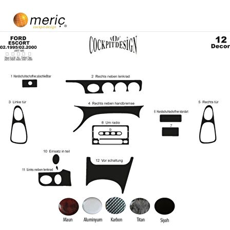 Meriç® Ford Escord Ön Torpido Kaplama 12 Parça 1995-2000