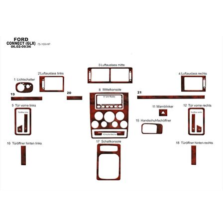 Meriç® Ford Connect Glx Ön Torpido Kaplama 21 Parça 2002-2006