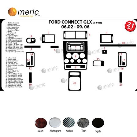 Meriç® Ford Connect Glx Ön Torpido Kaplama 21 Parça 2002-2006