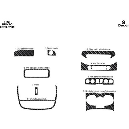 Meriç® Fiat Punto Ön Torpido Kaplama 9 Parça 1999-2005