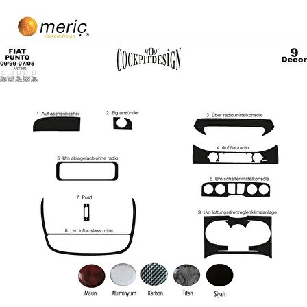 Meriç® Fiat Punto Ön Torpido Kaplama 9 Parça 1999-2005
