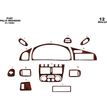 Meriç® Fiat Palio Weekend Ön Torpido Kaplama 12 Parça 1998-2002