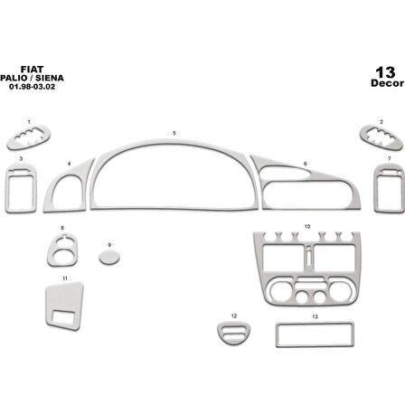 Meriç® Fiat Palio/Siena Ön Torpido Kaplama 13 Parça 1998-2002