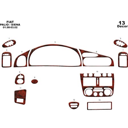 Meriç® Fiat Palio/Siena Ön Torpido Kaplama 13 Parça 1998-2002