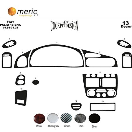 Meriç® Fiat Palio/Siena Ön Torpido Kaplama 13 Parça 1998-2002