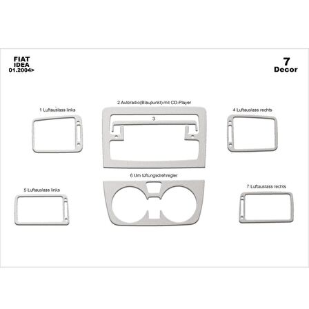 Meriç® Fiat Idea Ön Torpido Kaplama 7 Parça 2004-2009