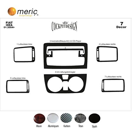 Meriç® Fiat Idea Ön Torpido Kaplama 7 Parça 2004-2009