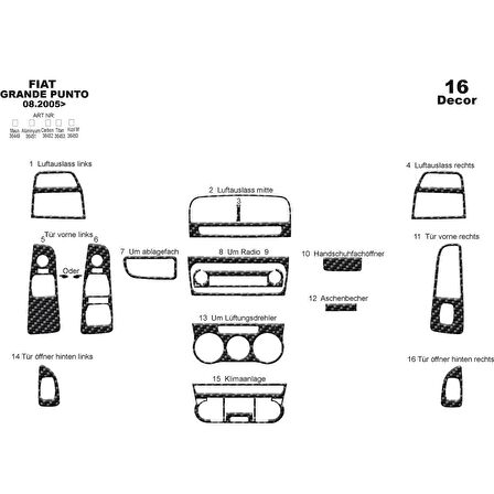 Meriç® Fiat Grande Punto Ön Torpido Kaplam 16 Parça 2005-2009