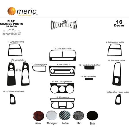 Meriç® Fiat Grande Punto Ön Torpido Kaplam 16 Parça 2005-2009