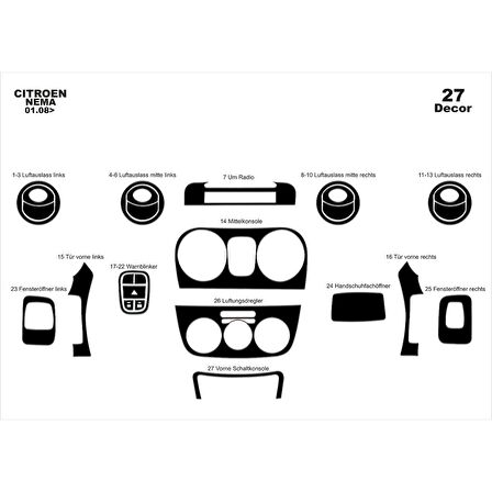 Meriç® Citroen Nemo Ön Torpido Kaplama 27 Parça 2008-›