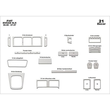 Meriç® Fiat Doğan Slx Ön Torpido Kaplama 21 Parça 1988-1997