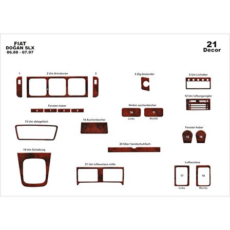 Meriç® Fiat Doğan Slx Ön Torpido Kaplama 21 Parça 1988-1997