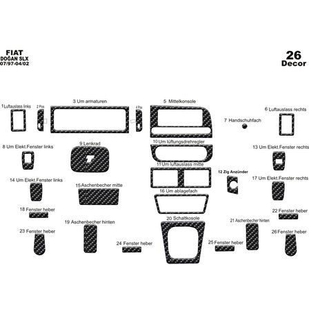 Meriç® Fiat Doğan SLX/Kartal Ön Torpido Kaplama 26 Parça 1997-2002