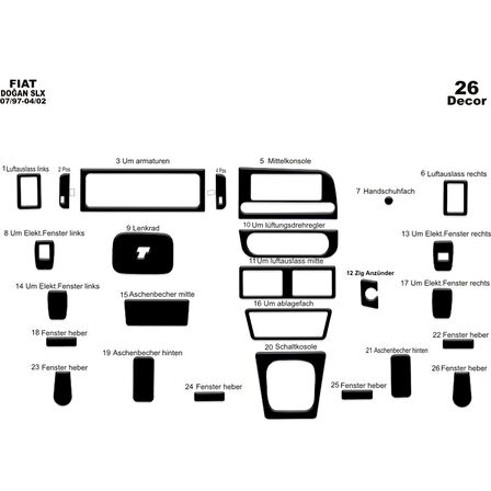 Meriç® Fiat Doğan SLX/Kartal Ön Torpido Kaplama 26 Parça 1997-2002