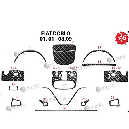 Meriç® Fiat Doblo Ön Torpido Kaplama 26 Parça 2001-2009