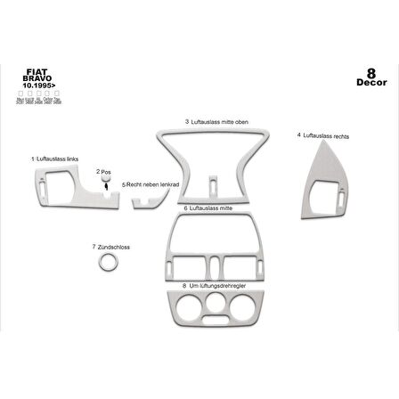 Meriç® Fiat Brava/Marea Ön Torpido Kaplama 8 Parça 1995-2005