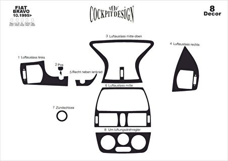 Meriç® Fiat Brava/Marea Ön Torpido Kaplama 8 Parça 1995-2005