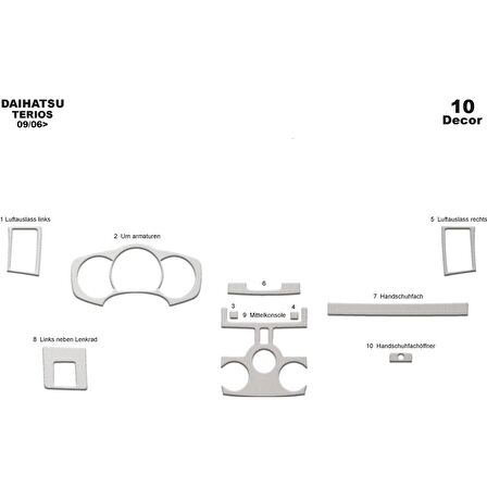 Meriç® Daihatsu Terios Ön Torpido Kaplama 10 Parça 2006-›