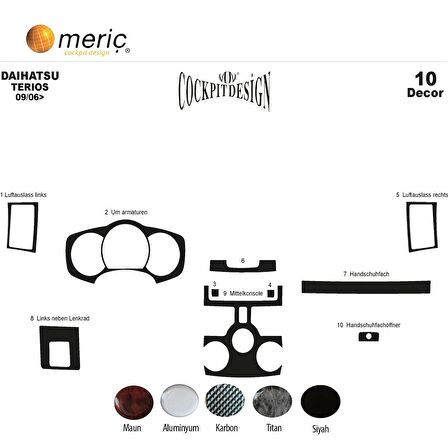 Meriç® Daihatsu Terios Ön Torpido Kaplama 10 Parça 2006-›