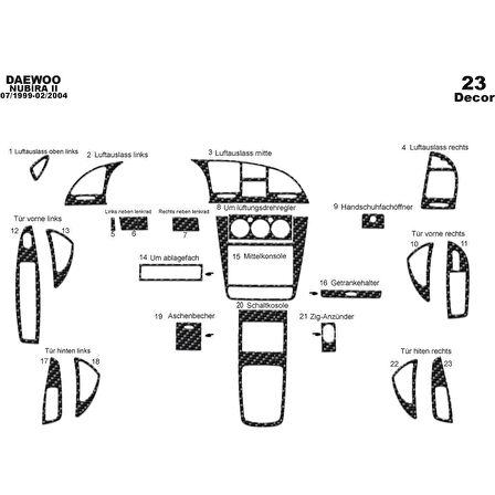 Meriç® Daewoo Nubira 2 Ön Torpido Kaplama 23 Parça 1999-2004
