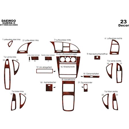 Meriç® Daewoo Nubira 2 Ön Torpido Kaplama 23 Parça 1999-2004