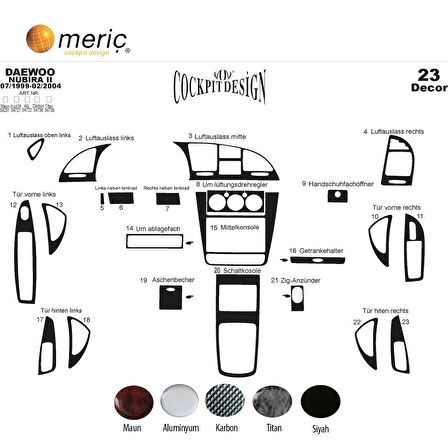 Meriç® Daewoo Nubira 2 Ön Torpido Kaplama 23 Parça 1999-2004