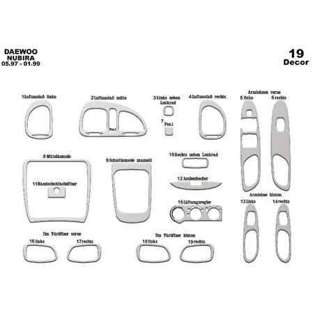 Meriç® Daewoo Nubira 1 Ön Torpido Kaplama 19 Parça 1997-1999