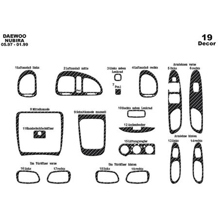 Meriç® Daewoo Nubira 1 Ön Torpido Kaplama 19 Parça 1997-1999
