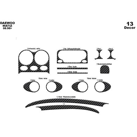 Meriç® Daewoo Matiz Ön Torpido Kaplama 13 Parça 1998-2005