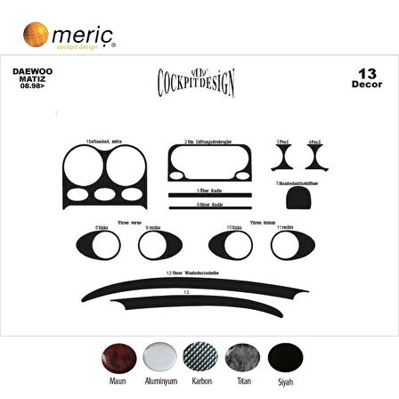 Meriç® Daewoo Matiz Ön Torpido Kaplama 13 Parça 1998-2005