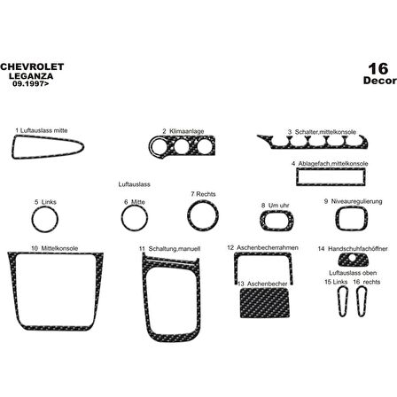 Meriç® Daewoo Leganza Ön Torpido Kaplama 16 Parça 1997-2006