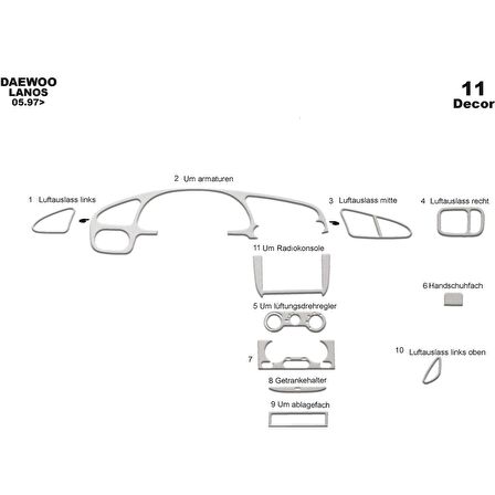 Meriç® Daewoo Lanos Ön Torpido Kaplama 11 Parça 1997-›