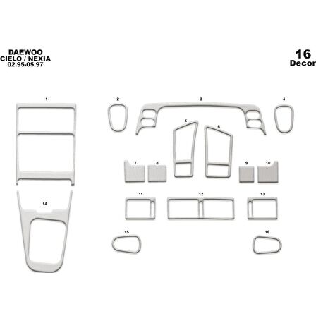 Meriç® Daewoo Cielo /Nexia Ön Torpido Kaplama 16 Parça 1995-1997