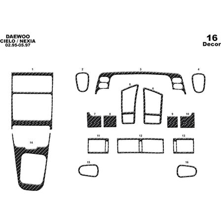 Meriç® Daewoo Cielo /Nexia Ön Torpido Kaplama 16 Parça 1995-1997