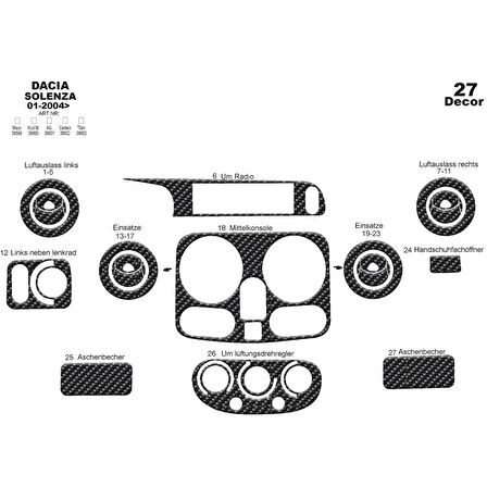 Meriç® Dacia Solenza Ön Torpido Kaplama 27 Parça 2004-2009