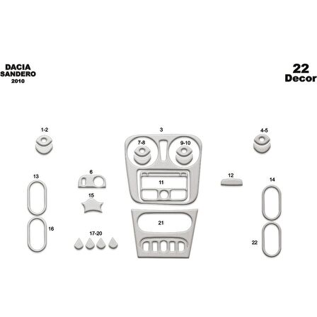Meriç® Dacia Sandero Ön Torpido Kaplama 22 Parça 2010-›